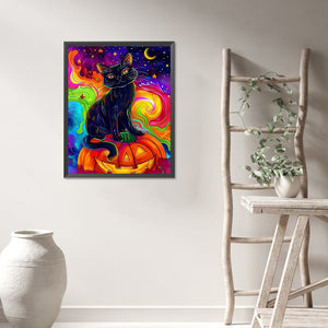 Black Cat On A Pumpkin 40*50CM(Picture) Full Round Drill Diamond Painting