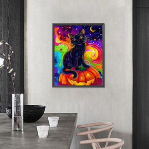 Black Cat On A Pumpkin 40*50CM(Picture) Full Round Drill Diamond Painting