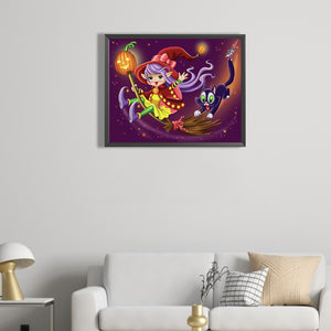 Black Cat And Little Witch 50*40CM(Picture) Full Round Drill Diamond Painting