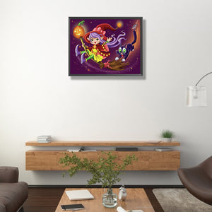 Black Cat And Little Witch 50*40CM(Picture) Full Round Drill Diamond Painting