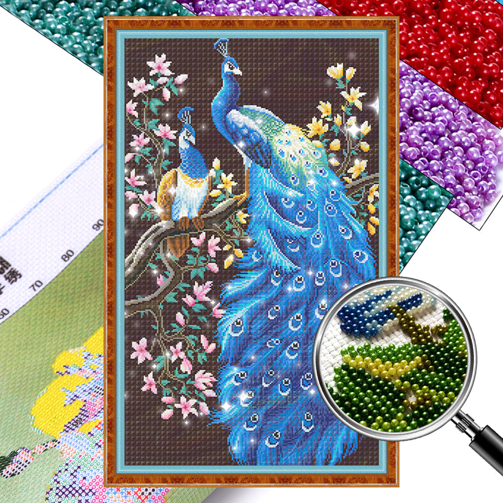 Wealth-attracting Peacock - Full  9CT Stamped Cross Stitch - Bead Embroidery 45x78CM/17.72x30.71in