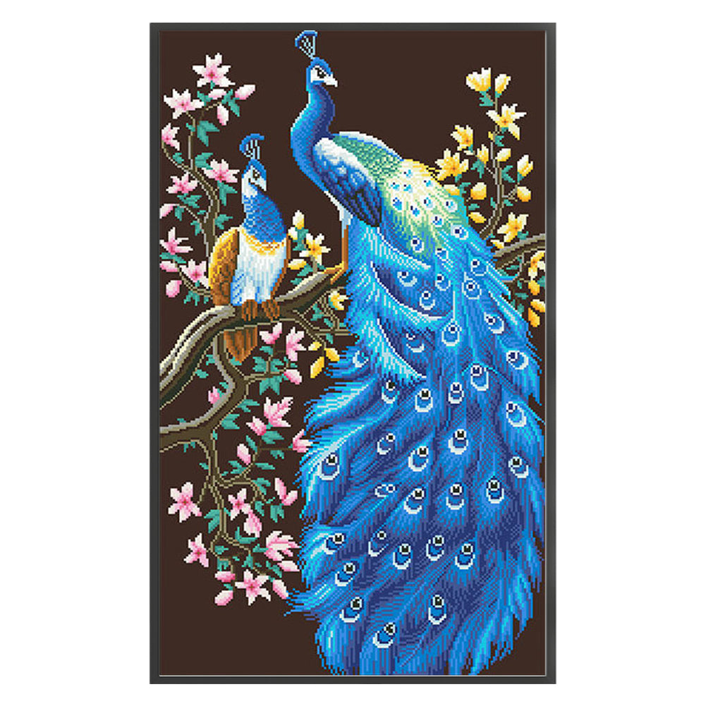 Wealth-attracting Peacock - Full  9CT Stamped Cross Stitch - Bead Embroidery 45x78CM/17.72x30.71in