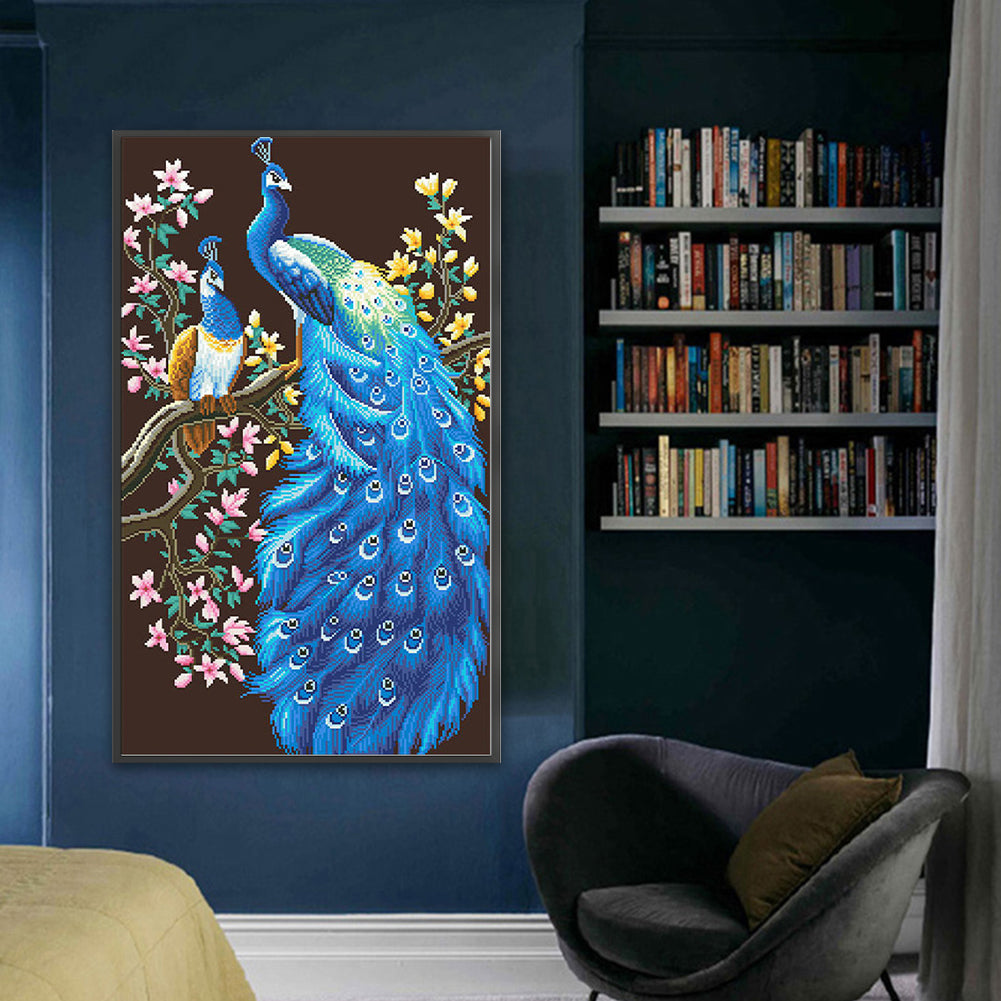 Wealth-attracting Peacock - Full  9CT Stamped Cross Stitch - Bead Embroidery 45x78CM/17.72x30.71in