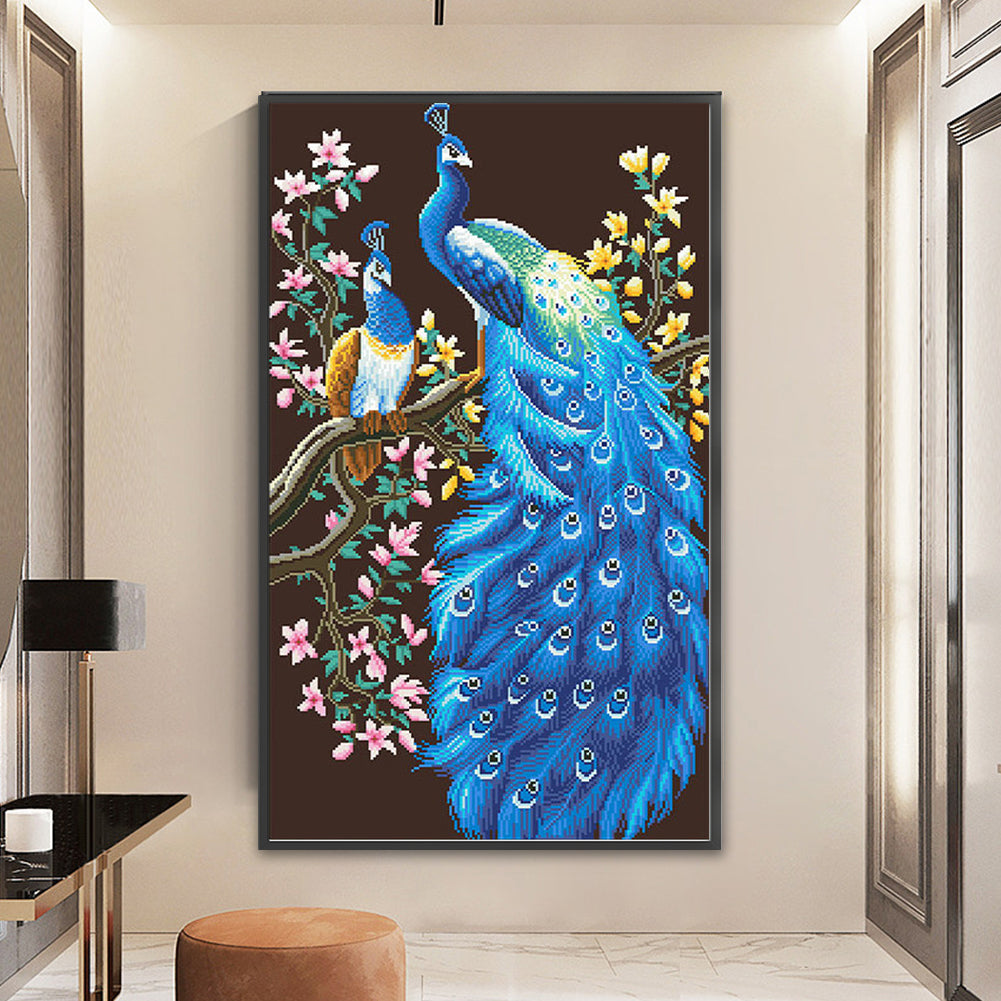 Wealth-attracting Peacock - Full  9CT Stamped Cross Stitch - Bead Embroidery 45x78CM/17.72x30.71in