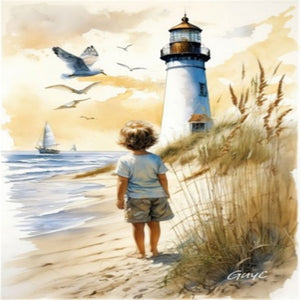 Children At The Lighthouse 30*40CM(Picture) Full Square Drill Diamond Painting