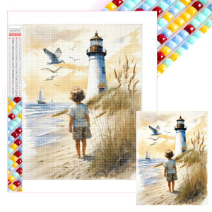 Children At The Lighthouse 30*40CM(Picture) Full Square Drill Diamond Painting