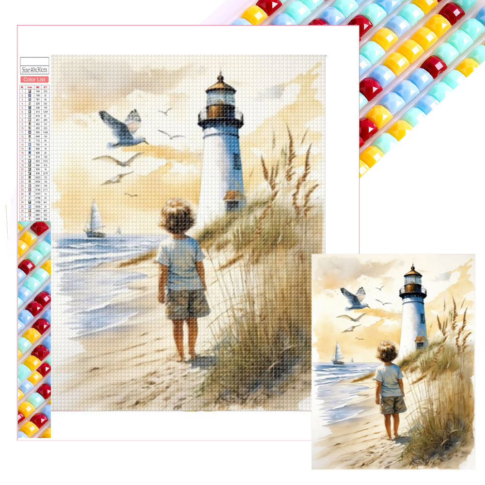 Children At The Lighthouse 30*40CM(Picture) Full Square Drill Diamond Painting