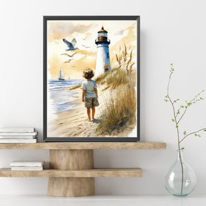 Children At The Lighthouse 30*40CM(Picture) Full Square Drill Diamond Painting