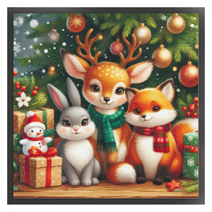 Yishu - Christmas Elk And Rabbit - 40*40CM 11CT 3 Stamped Cross Stitch