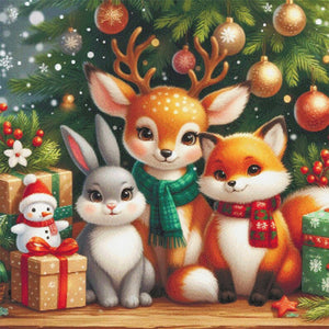 Yishu - Christmas Elk And Rabbit - 40*40CM 11CT 3 Stamped Cross Stitch