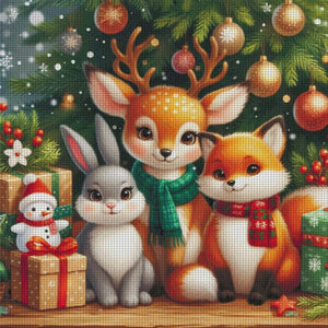 Yishu - Christmas Elk And Rabbit - 40*40CM 11CT 3 Stamped Cross Stitch