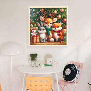 Yishu - Christmas Elk And Rabbit - 40*40CM 11CT 3 Stamped Cross Stitch