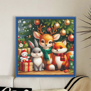 Yishu - Christmas Elk And Rabbit - 40*40CM 11CT 3 Stamped Cross Stitch