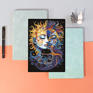 50 Pages A5 Special Shaped Sun Moon Face 5D DIY Mosaic Drill Notebook Craft