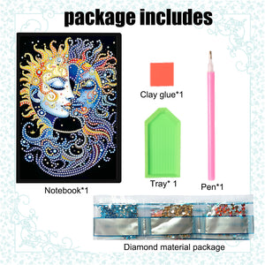 50 Pages A5 Special Shaped Sun Moon Face 5D DIY Mosaic Drill Notebook Craft