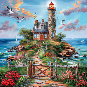 Seaside Cottage 40*40CM(Canvas) Full Round Drill Diamond Painting