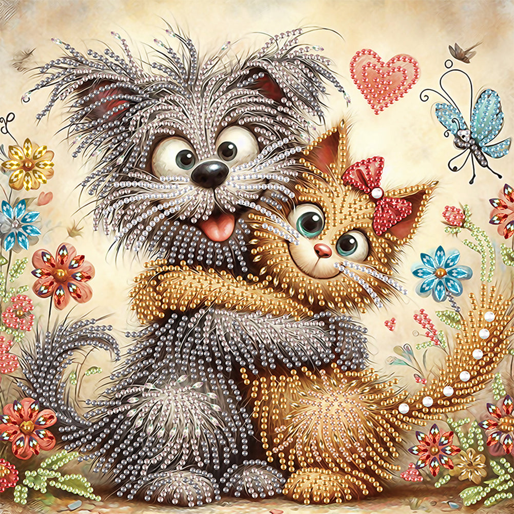 Friendly Cats And Dogs 30*30CM(Canvas) Partial Special Shaped Drill Diamond Painting