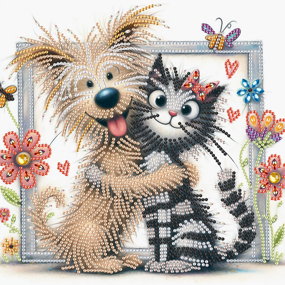 Friendly Cats And Dogs 30*30CM(Canvas) Partial Special Shaped Drill Diamond Painting