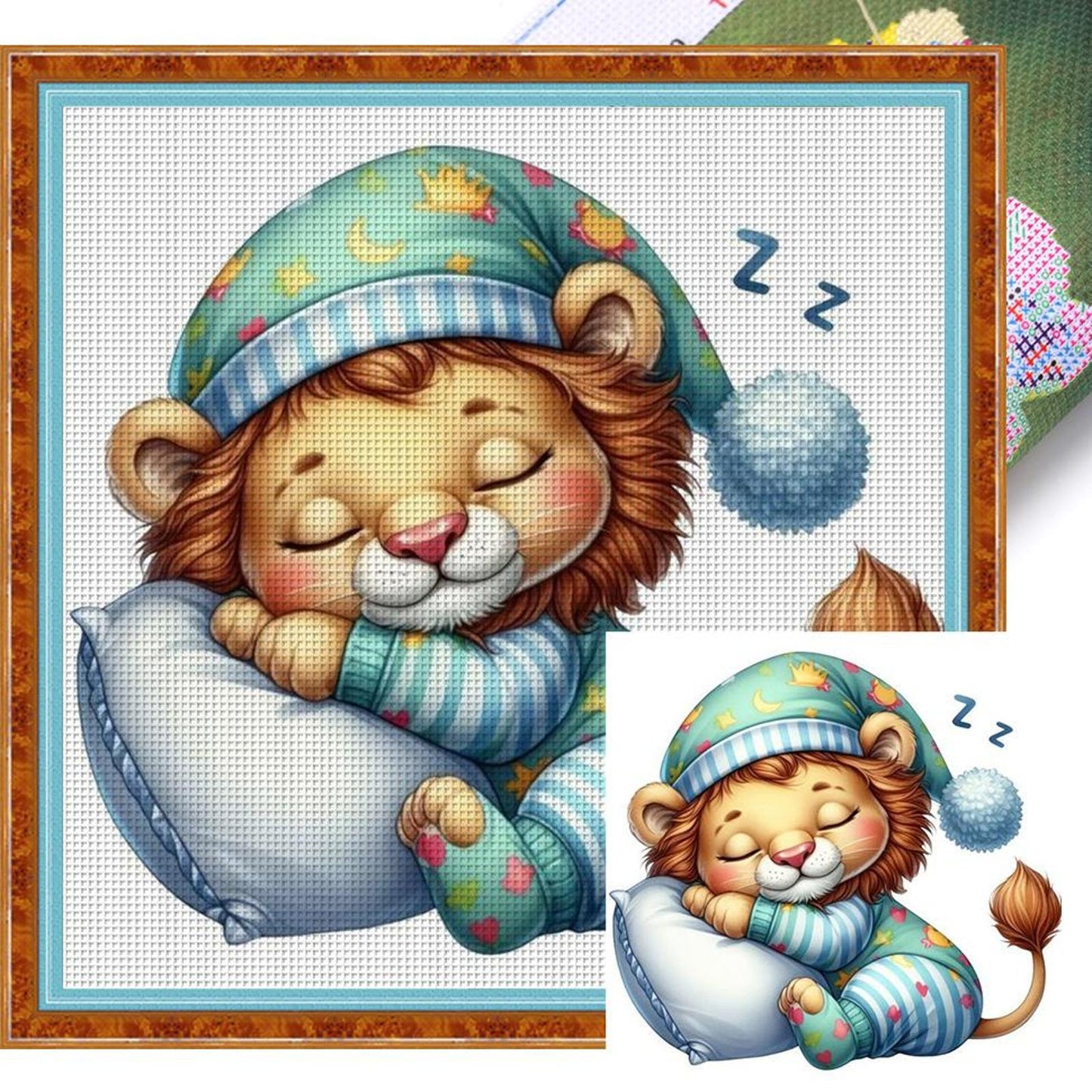 Sleeping Lion - Full 11CT Stamped Cross Stitch 40x40CM - Band