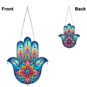 Acrylic Lotus Palm 5D DIY Diamond Painting Dots Pendant for Garden Window Decor