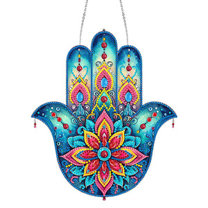Acrylic Lotus Palm 5D DIY Diamond Painting Dots Pendant for Garden Window Decor