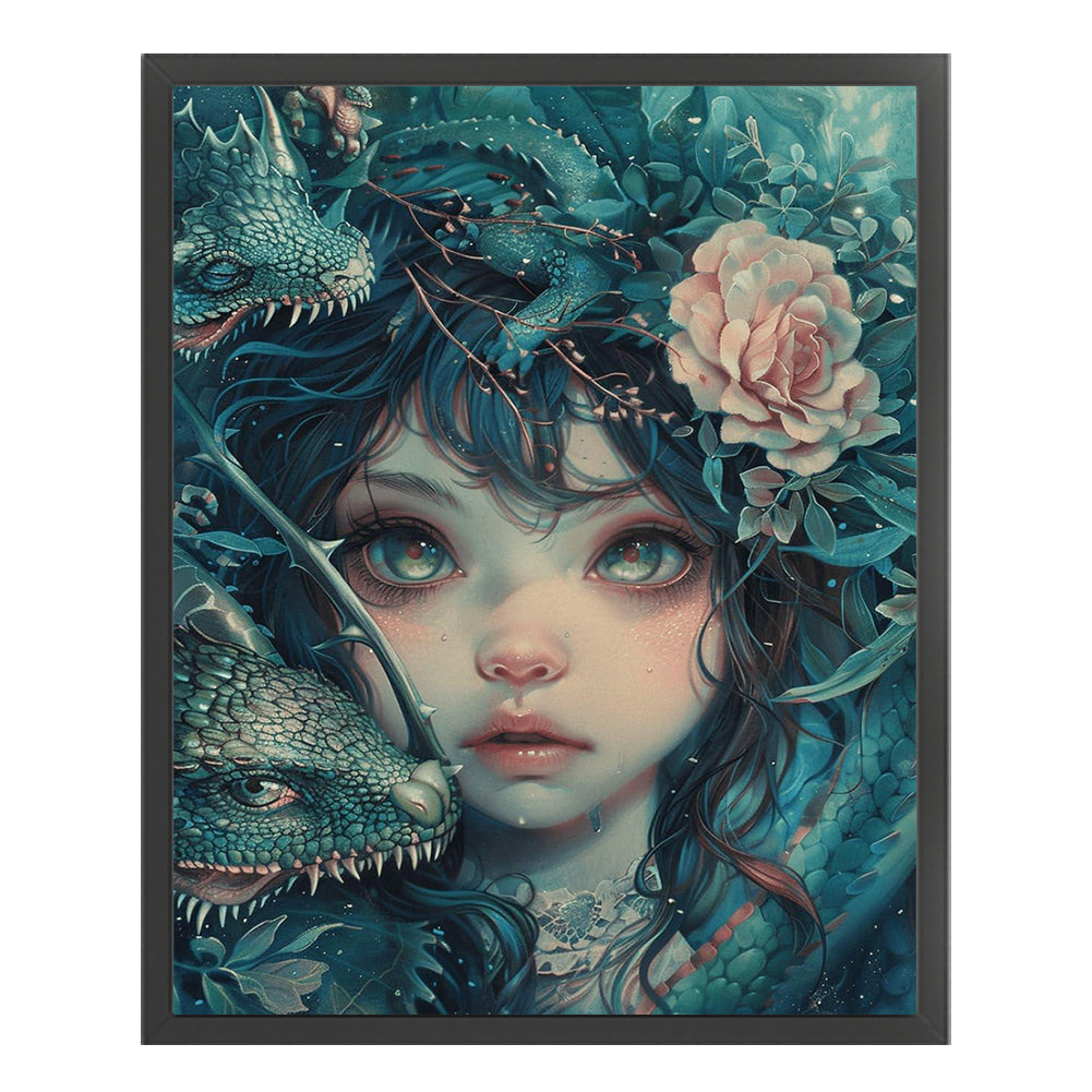 Girl and Lizard - Full  9CT Stamped Cross Stitch - Bead Embroidery 40x50CM/15.75x19.69in