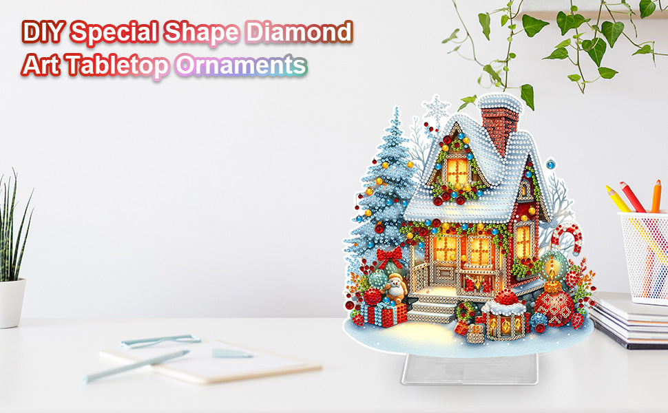 Christmas Acrylic Special Shape House Desktop Diamond Art Kits for Home Decor