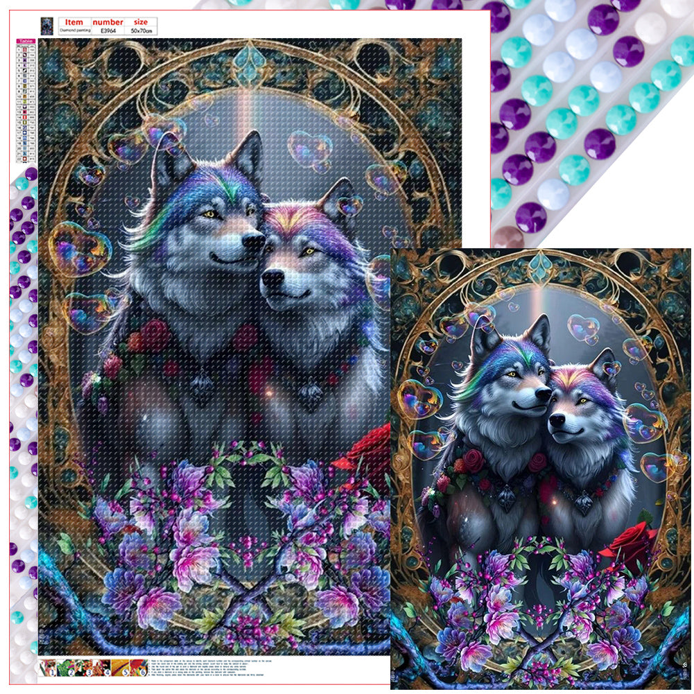 Two Wolves With A Heart For Each Other 50*70CM(Canvas) Full Round Drill Diamond Painting