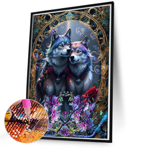 Two Wolves With A Heart For Each Other 50*70CM(Canvas) Full Round Drill Diamond Painting