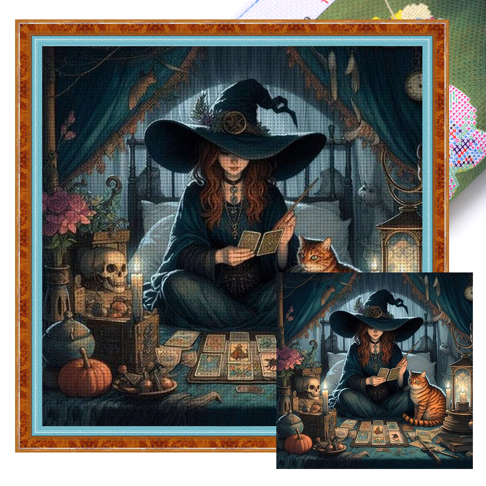 Yishu - Witch And Cat Fortune Teller - 50*50CM 11CT 3 Stamped Cross Stitch