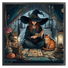 Load image into Gallery viewer, Yishu - Witch And Cat Fortune Teller - 50*50CM 11CT 3 Stamped Cross Stitch
