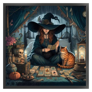Yishu - Witch And Cat Fortune Teller - 50*50CM 11CT 3 Stamped Cross Stitch