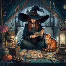 Load image into Gallery viewer, Yishu - Witch And Cat Fortune Teller - 50*50CM 11CT 3 Stamped Cross Stitch
