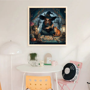Yishu - Witch And Cat Fortune Teller - 50*50CM 11CT 3 Stamped Cross Stitch