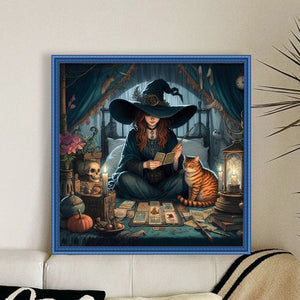 Yishu - Witch And Cat Fortune Teller - 50*50CM 11CT 3 Stamped Cross Stitch