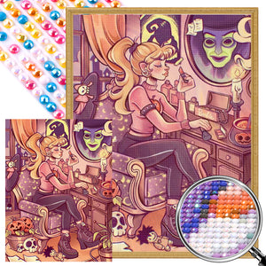 Girl With Magic Mirror 45*60CM(Picture) Full Round Drill Diamond Painting
