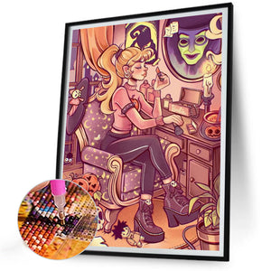 Girl With Magic Mirror 45*60CM(Picture) Full Round Drill Diamond Painting