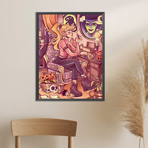 Girl With Magic Mirror 45*60CM(Picture) Full Round Drill Diamond Painting