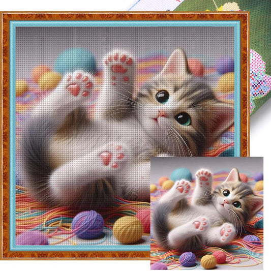 Cute Cat - Full 11CT Stamped Cross Stitch 40x40CM - Yishu