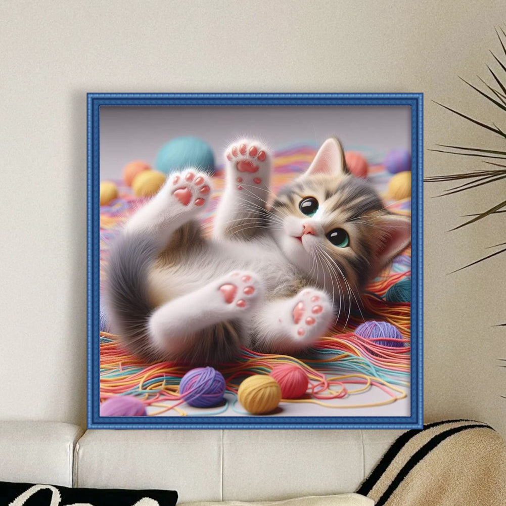 Cute Cat - Full 11CT Stamped Cross Stitch 40x40CM - Yishu