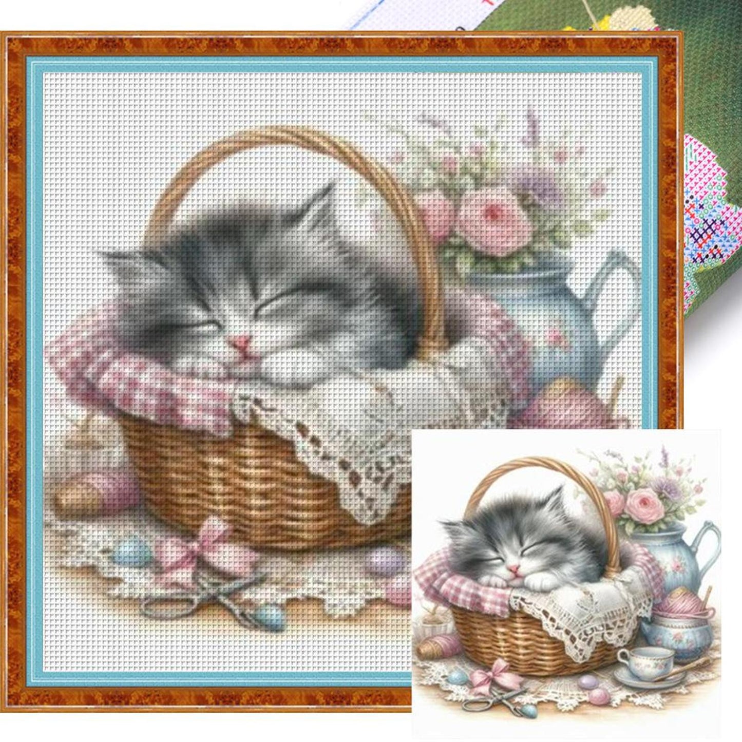 Sleeping Cat - Full 11CT Stamped Cross Stitch 40x40CM - Yishu