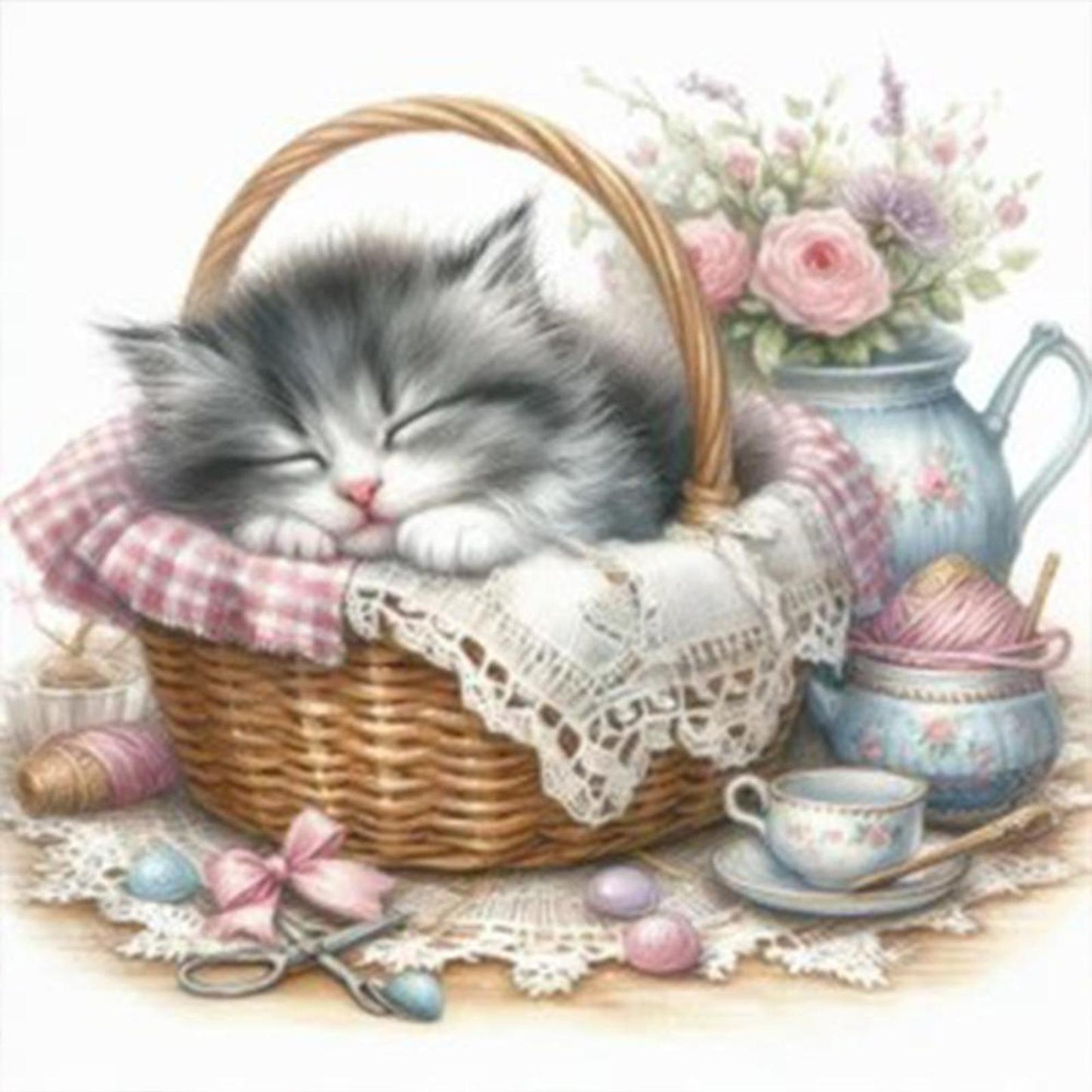 Sleeping Cat - Full 11CT Stamped Cross Stitch 40x40CM - Yishu