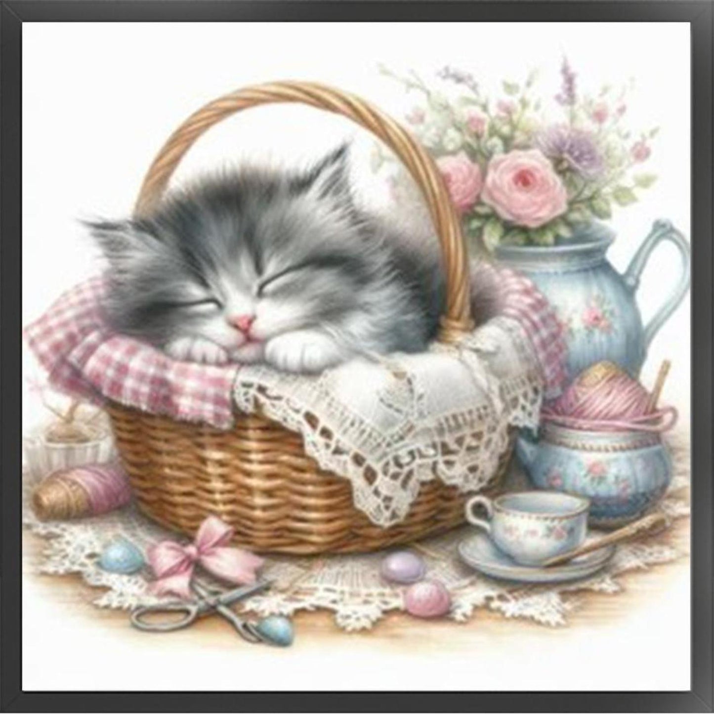 Sleeping Cat - Full 11CT Stamped Cross Stitch 40x40CM - Yishu