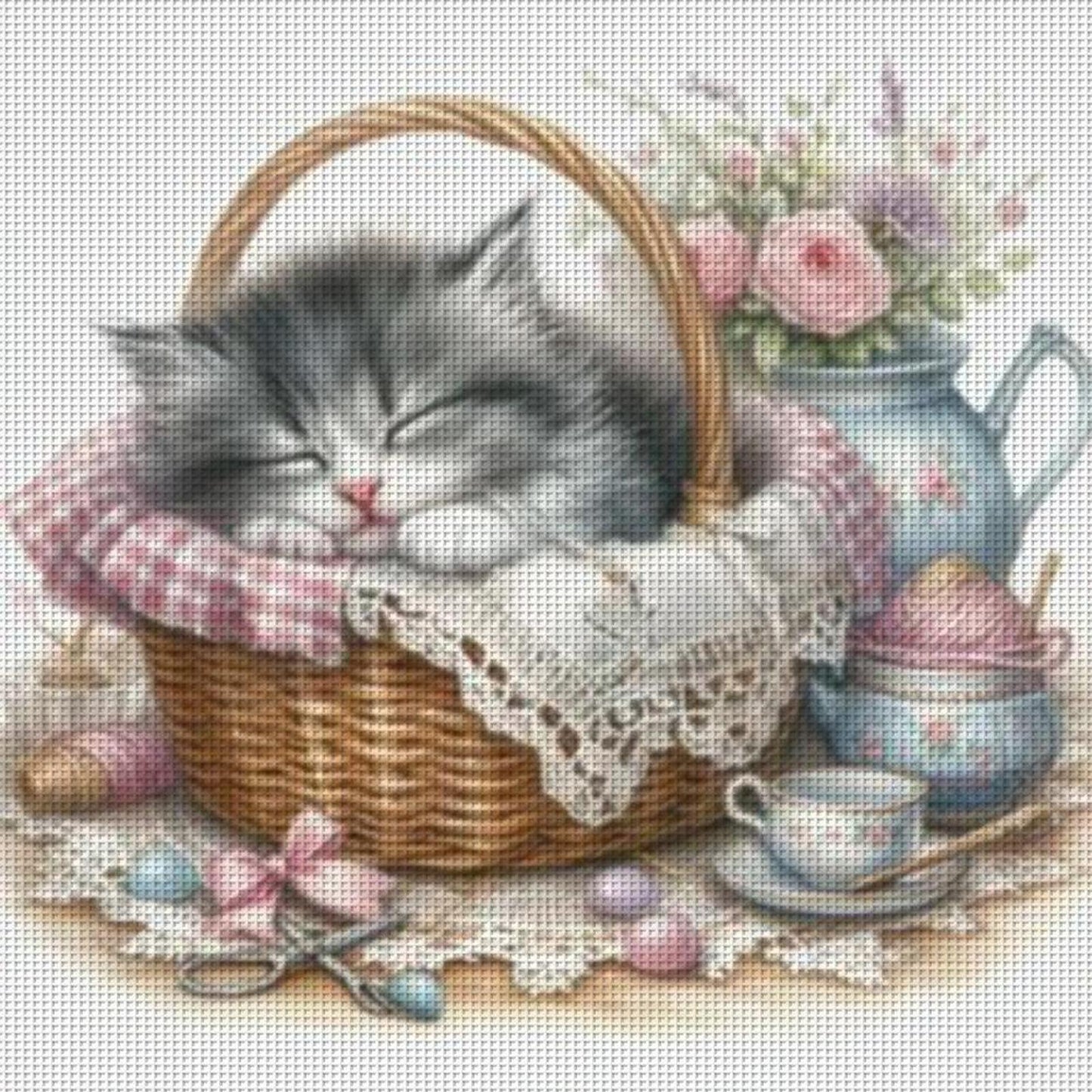 Sleeping Cat - Full 11CT Stamped Cross Stitch 40x40CM - Yishu