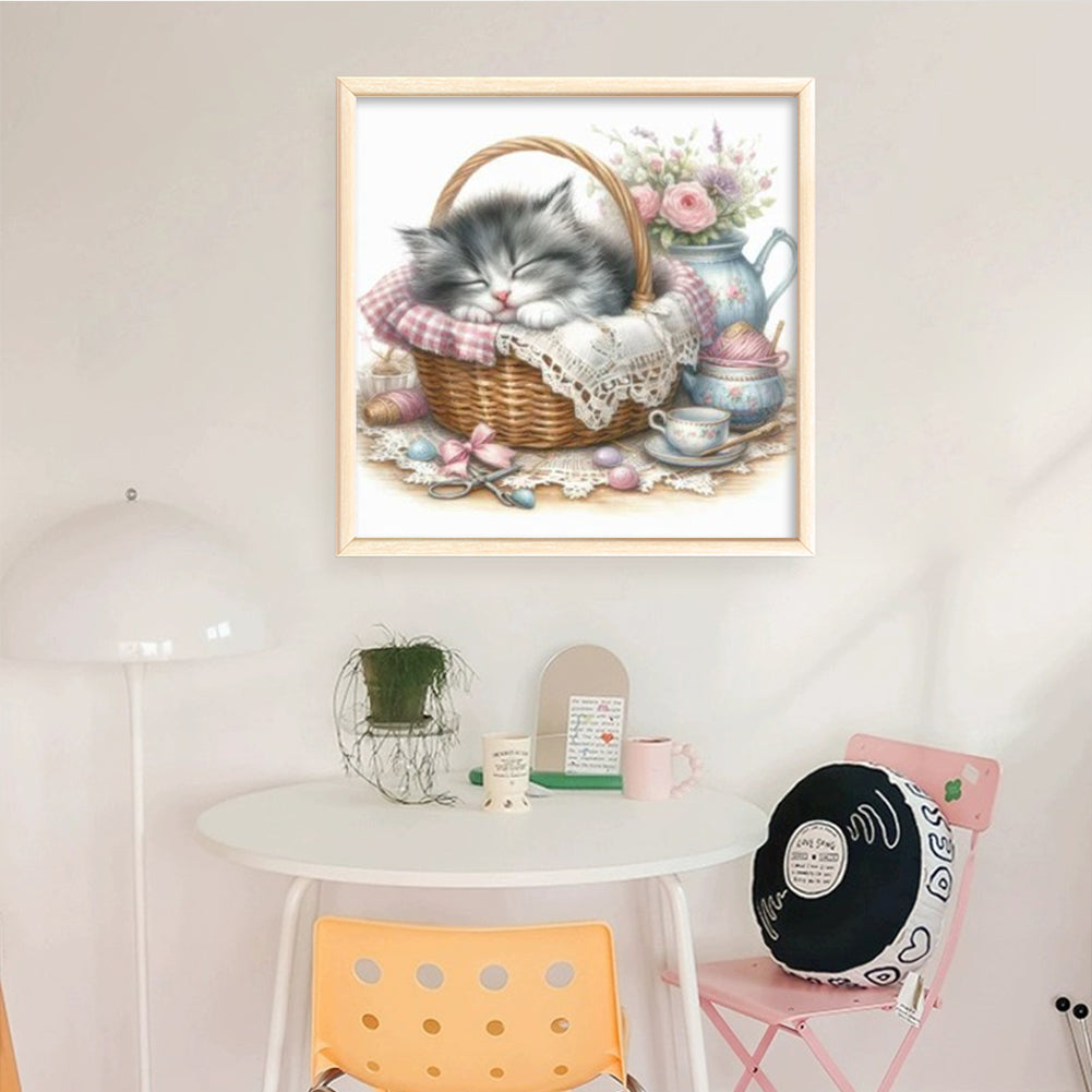 Sleeping Cat - Full 11CT Stamped Cross Stitch 40x40CM - Yishu