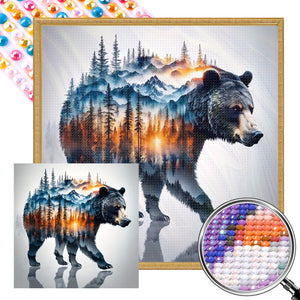 Silhouette Of A Black Bear In A Landscape 40*40CM(Picture) Full Round Drill Diamond Painting