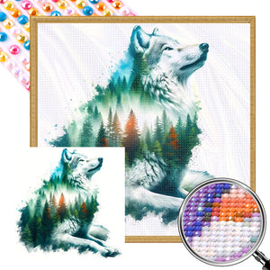 Silhouette Of A White Wolf In A Landscape 40*40CM(Picture) Full Round Drill Diamond Painting