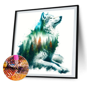 Silhouette Of A White Wolf In A Landscape 40*40CM(Picture) Full Round Drill Diamond Painting