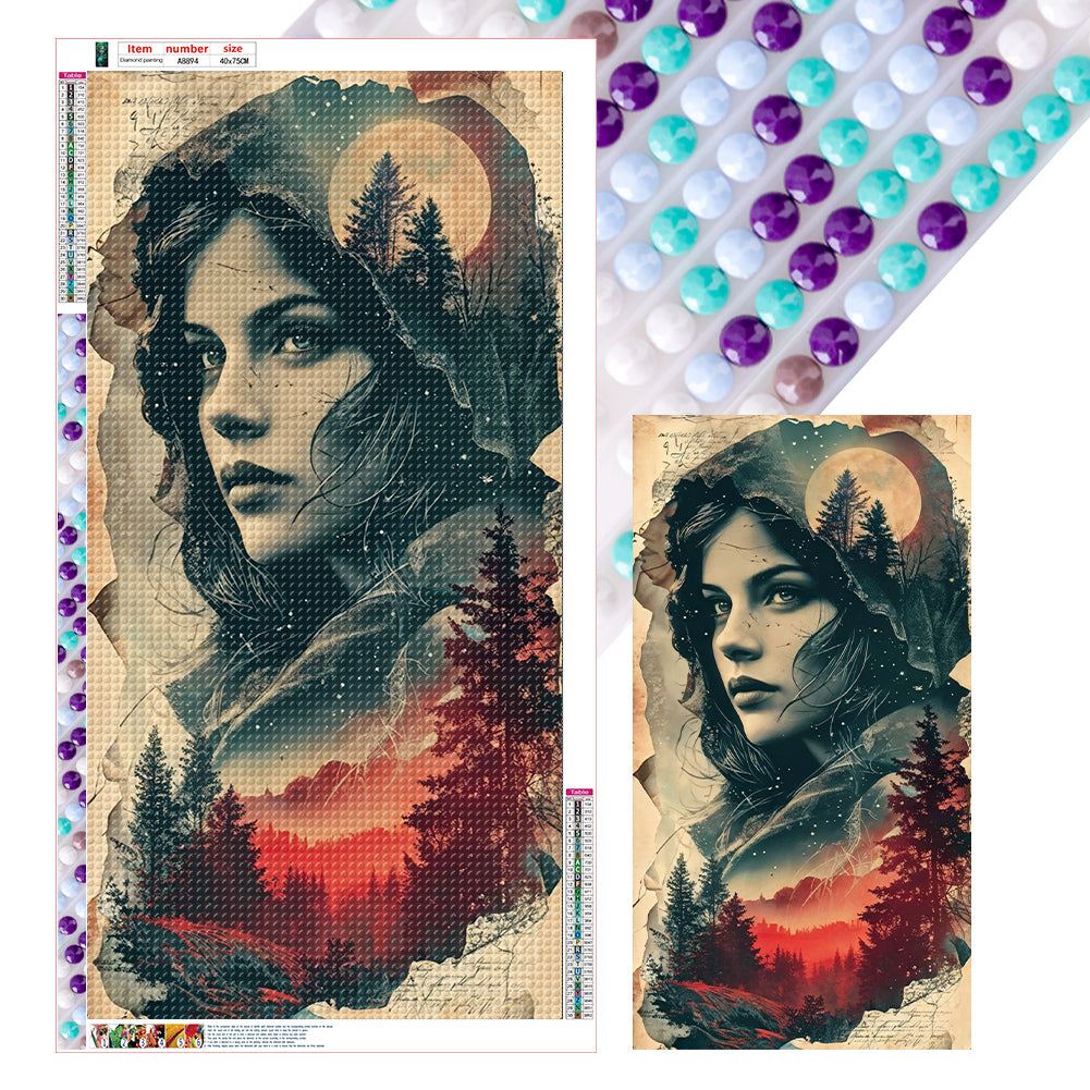 Vintage Moonlit Night Castle Girl 40*75CM(Canvas) Full Round Drill Diamond Painting
