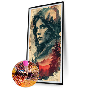 Vintage Moonlit Night Castle Girl 40*75CM(Canvas) Full Round Drill Diamond Painting